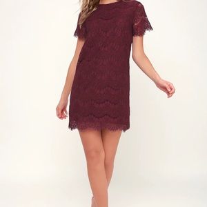 Take Me to Brunch Burgundy Lace Shift Dress